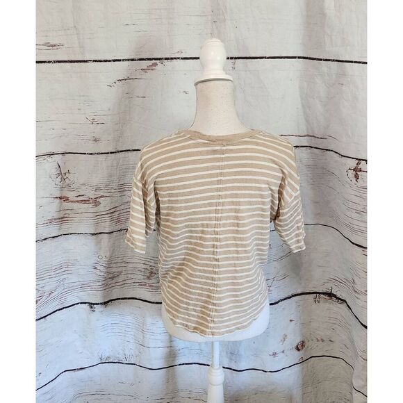 Fahery Oceanside Linen V Neck Stripe Short Sleeve Tee Size Small - Picture 3 of 7